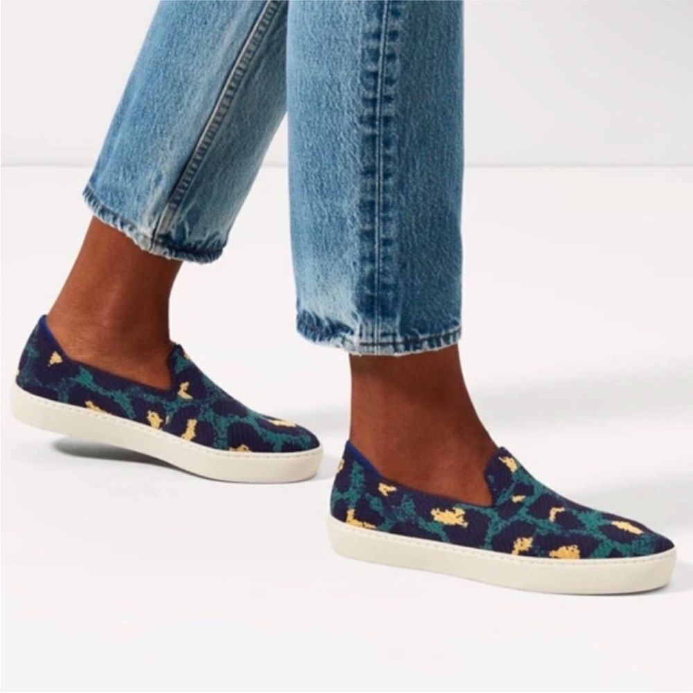 ROTHY’S | Slip On Animal Print Blue Spot Leopard Sneakers Women’s Size 8.5